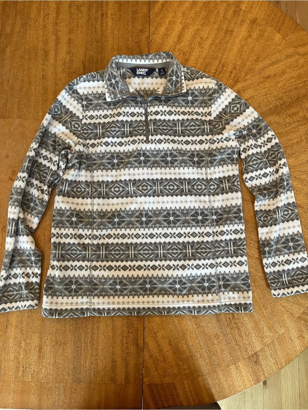 Lands' End Women's small Gray and White Quarter-Zip Sweater
